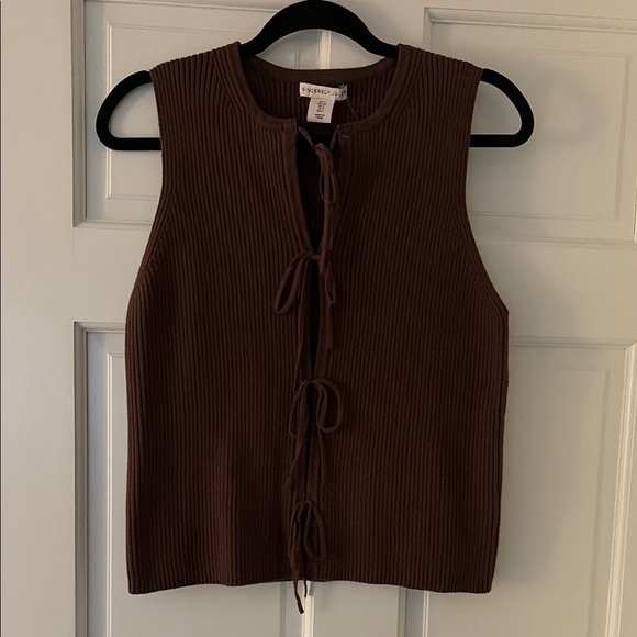 Sincerly Jules Tops - Sincerely Jules Brown Ribbed Tie-Front Tank
